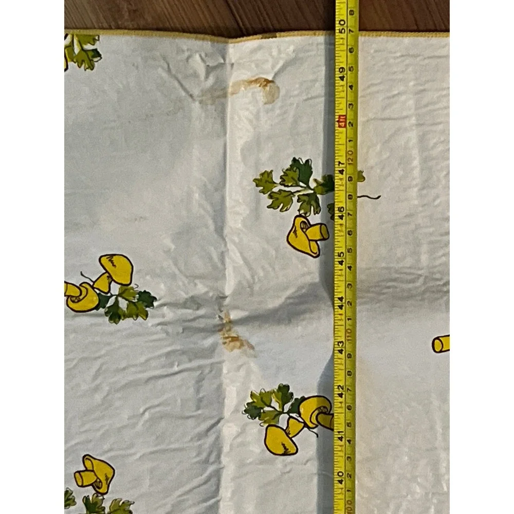 Vintage Vinyl Tablecloth Kitchen Garden Mushroom Vegetable Print Square 50x50